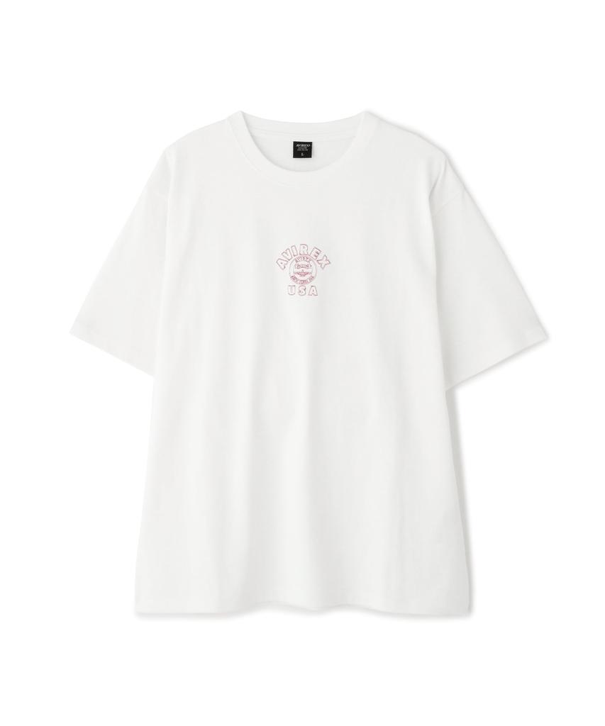 AVIREX ONE POINT EMB T-SHIRT VARSITY LOGO (WEB&DEPOT Exclusive) Men's Short Sleeve T-Shirt with Logo Embroidery, Size F, Color white, Model