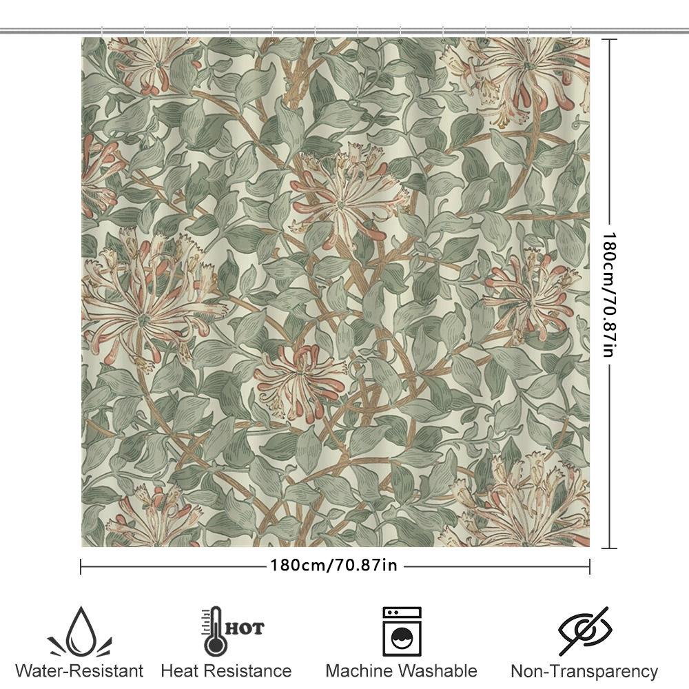 Bathroom Shower Curtain Featuring A Beautiful Floral Design With Green Leaves In Pastel Colors For Home Decor White Bath Mat Set