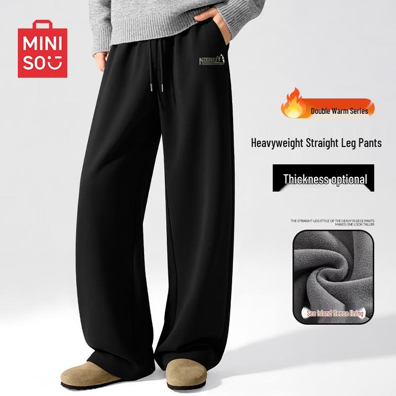

MINISO Men s Winter Fleece-Lined Thermal Casual Sweatpants L