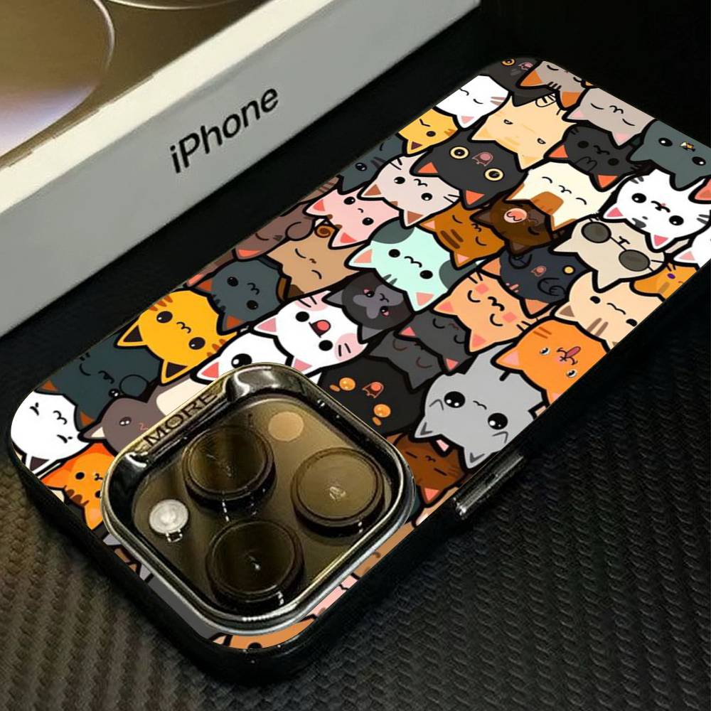 Cartoon Cute Cats Background Phone Case For IPhone 17 16 15 14 11 12 13 Pro Max Pro Plus Colored Silver Cover