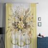 Summer Eucalyptus Leaves Striped Yellow Window Tulle Curtains for Living Room Bedroom Hotel Luxury Decoration Sheer Curtains