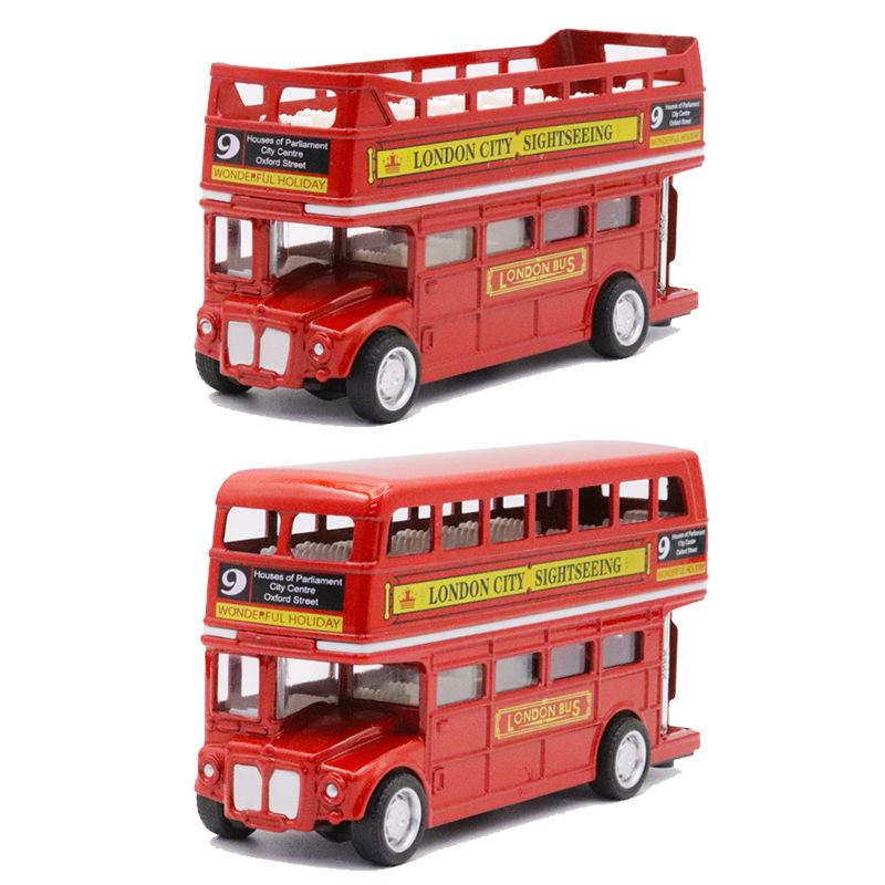 1:64 Alloy Bus Model Children's Toy Back Force Car Model Boy Toy Double-decker Bus Gift