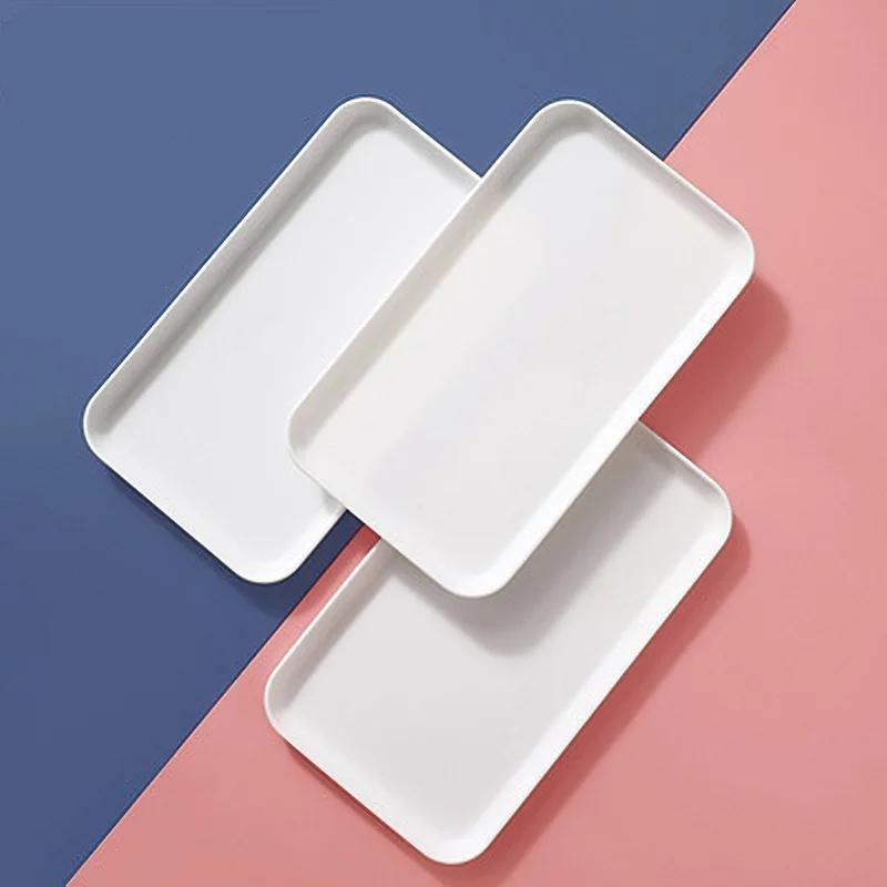 White Plastic Tray, Multi-function, Rectangular Storage Tray, Nordic Simple, Home, Kitchen, Supplies, Fruit, Dessert , 29*17cm