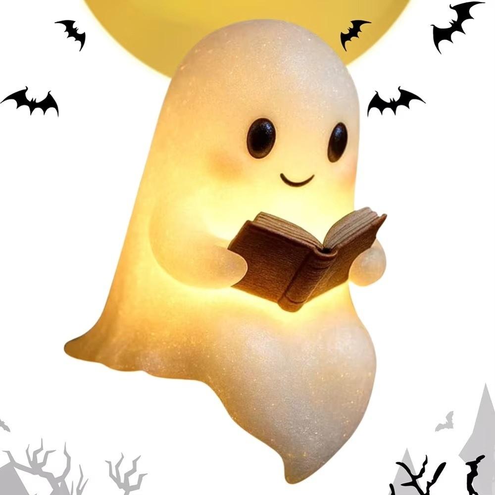 Ghost Statue Halloween Ghost Reading Book Lamp 3D Ghost Reading Night Lights
