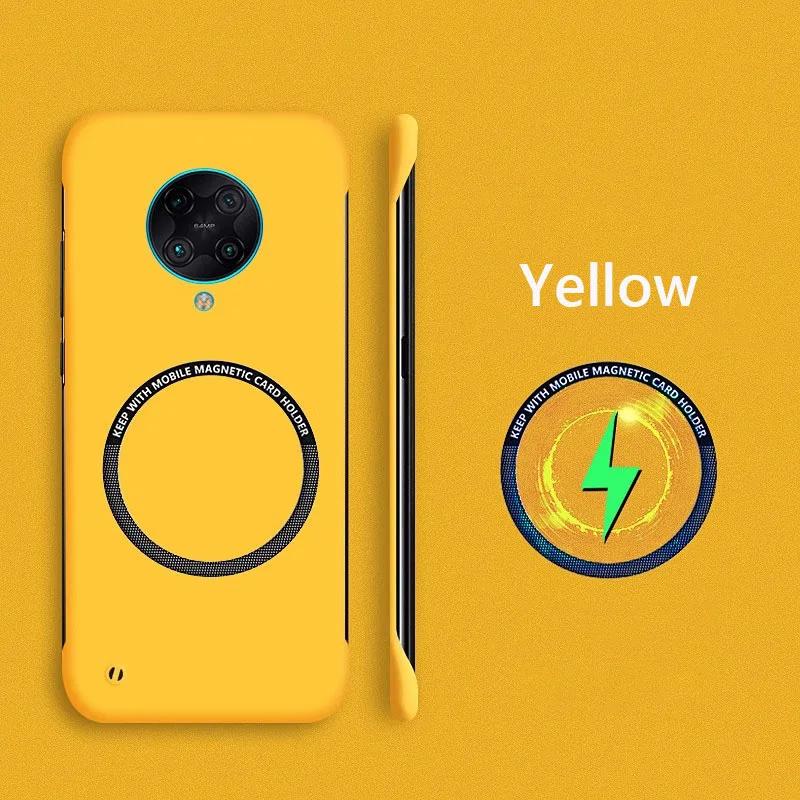 

Безрамочный Магнитный Тонкий Чехол для Magsafe для Xiaomi Poco F2 Pro PocoF2 Pro Беспроводная Зарядка Жесткая Задняя Крышка For Poco F2 Pro жёлтый