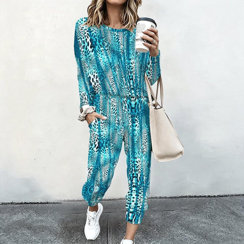 Female Long Sleeve Loose Tunic And High Waist Straight Trousers Two Piece Everyday Cozy Wear