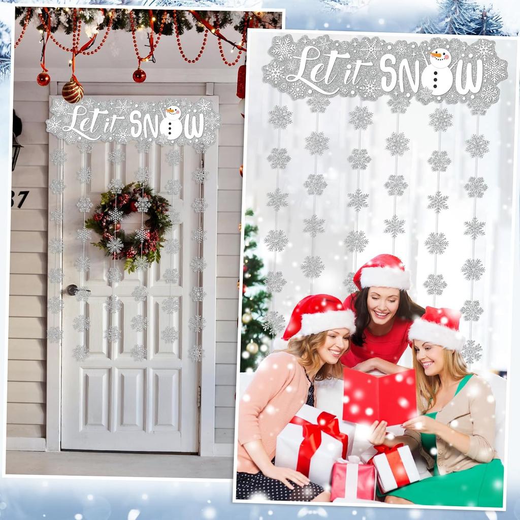 Blosssound Let It Snow Winter Door Decorations Snowflake Wonderland Doorway Curtain Let It Snow Sign with Snowflake Hanging Door Streamers Holiday