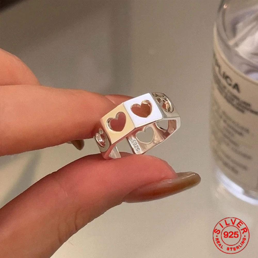 

BFCLUB Silver Color Hollow Heart Ring For Women Jewelry Finger Open Vintage Handmade Ring Allergy For Party Birthday Gift