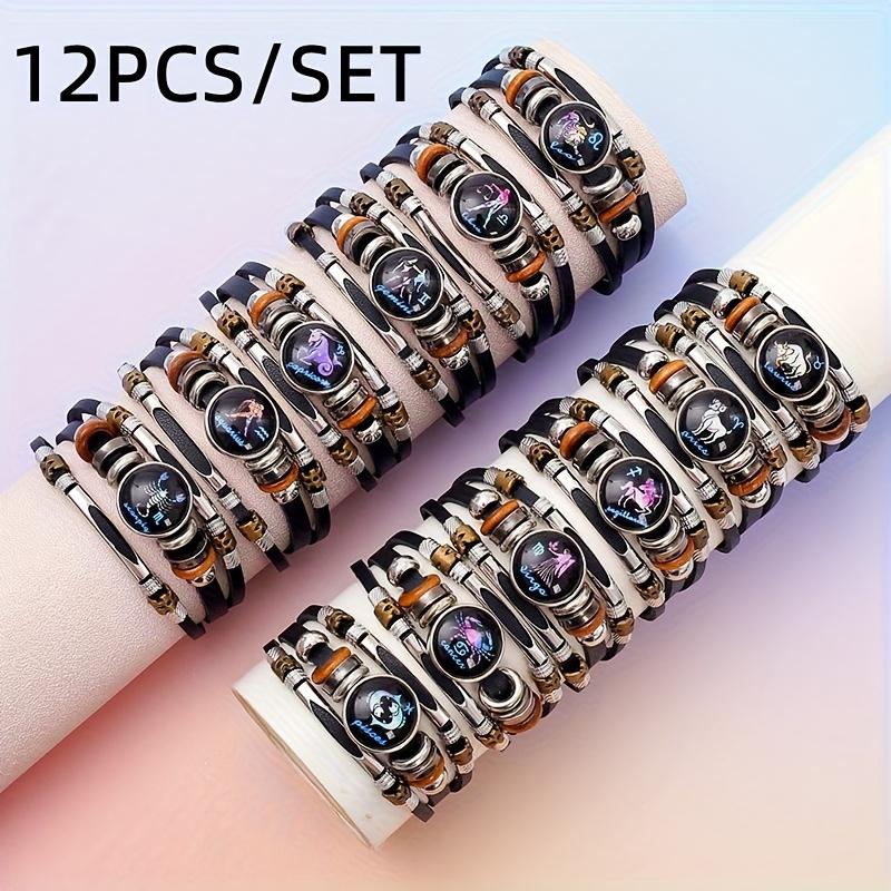 

12 Созвездий Светящийся Браслет из Искусственной Кожи Мужской и Женский Ручной Работы Многослойный Браслет из Бусин Креативный Браслет Ручной Работы Set of 12