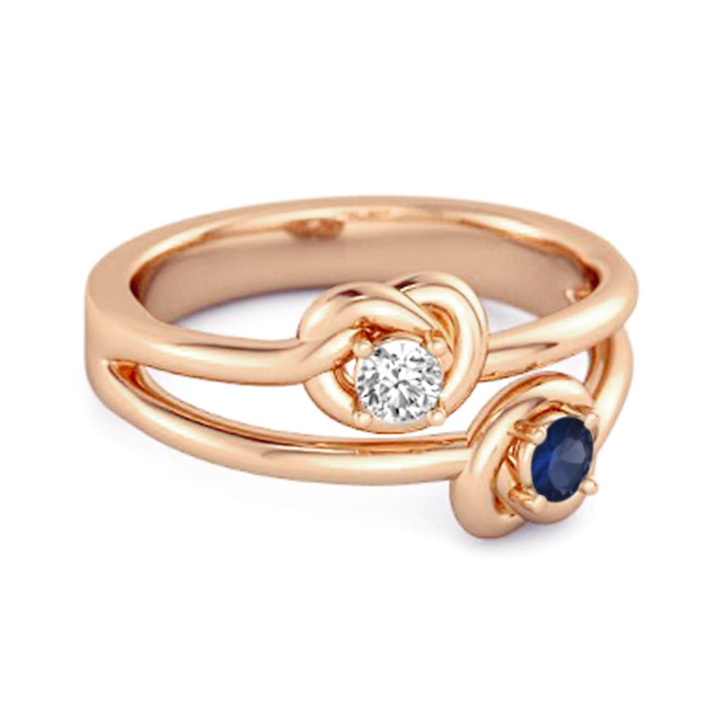 Blue Sapphire Dual Stone Ring - 925 Sterling Silver Rose Gold Vermeil