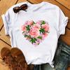 Maycaur Cute Floral Print Women T Shirt Summer Casual Short Sleeve Tshirt Ladies White Flower Tshirt
