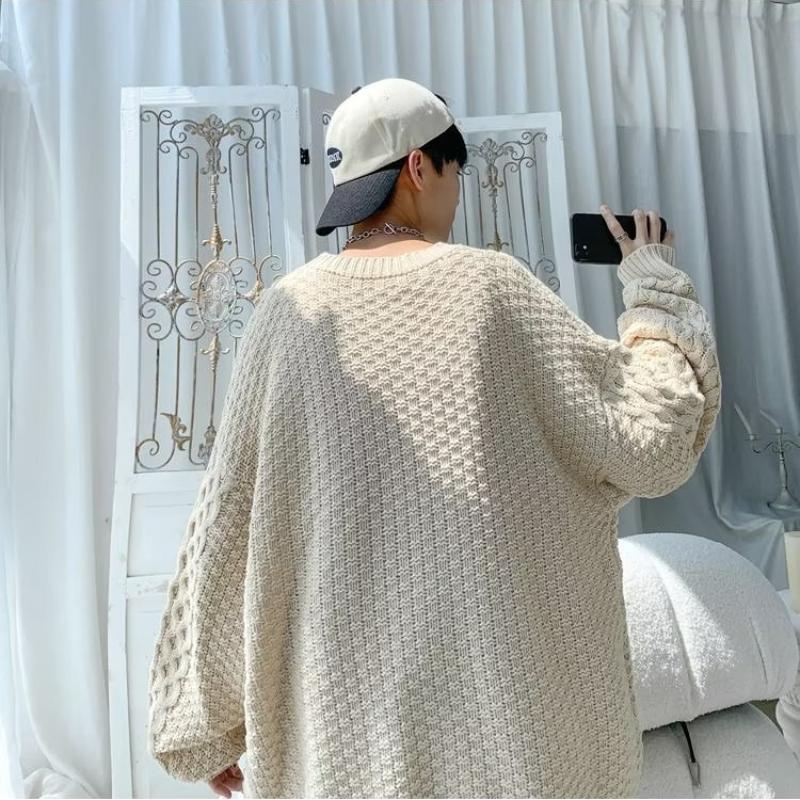 Podzimní a zimní svetr jednobarevný Líný High-end Fried Street Pánská pletená bunda s copánkovým vzorem Pánská