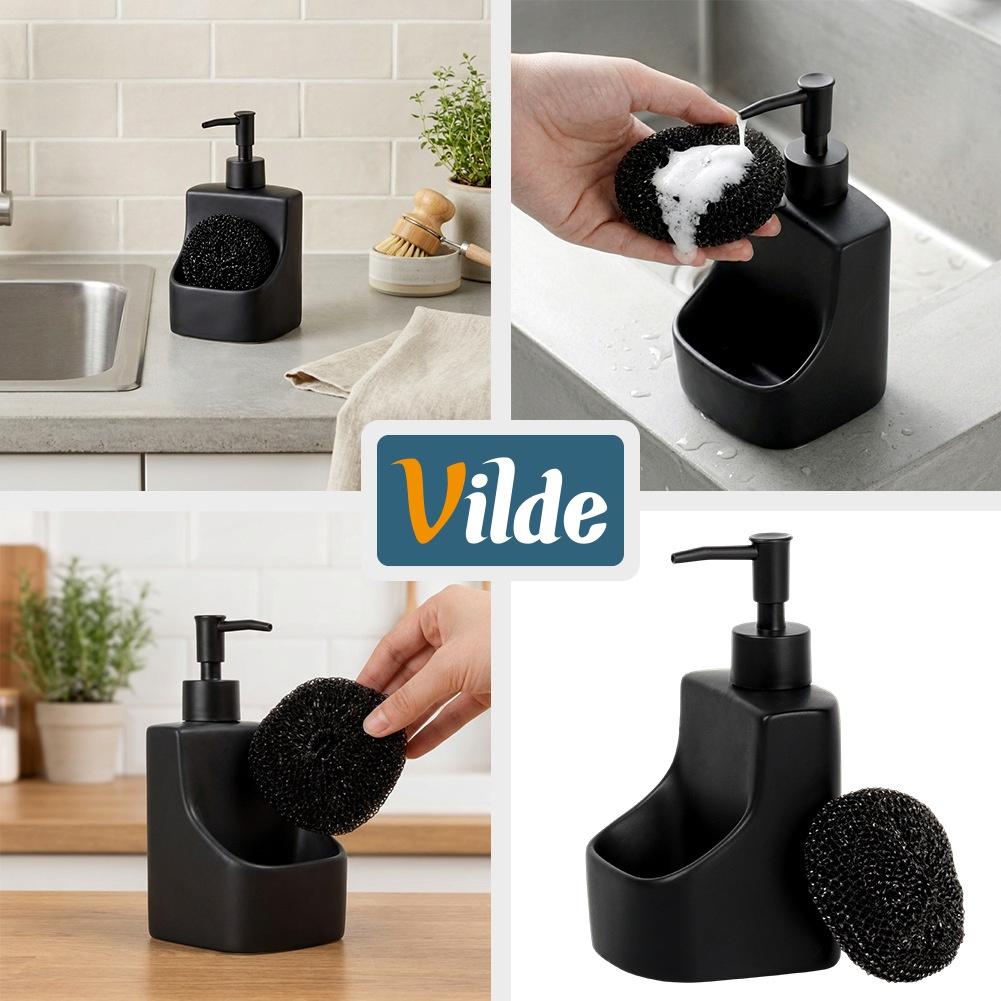Dozownik Kuchenny Płynu do Naczyń Pojemnik na Gąbkę Zmywak Czarny na Zlew