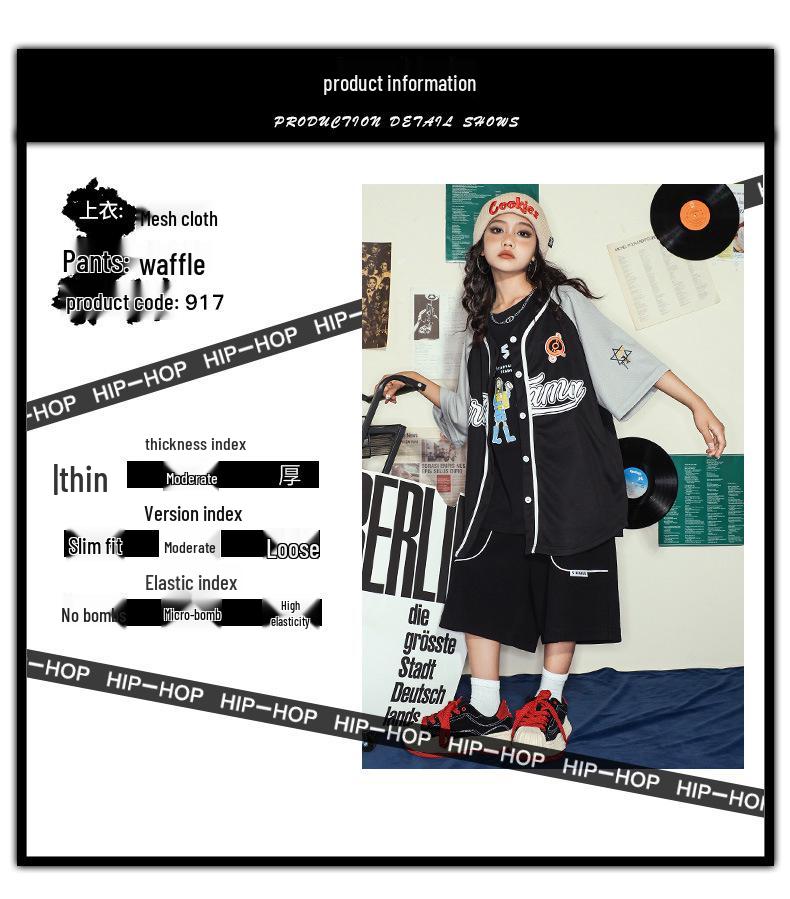 Modny hip-hopowy zestaw uniformów baseballowych dla dzieci - Krótki rękaw, letni kostium na występy dla chłopców i dziewcząt