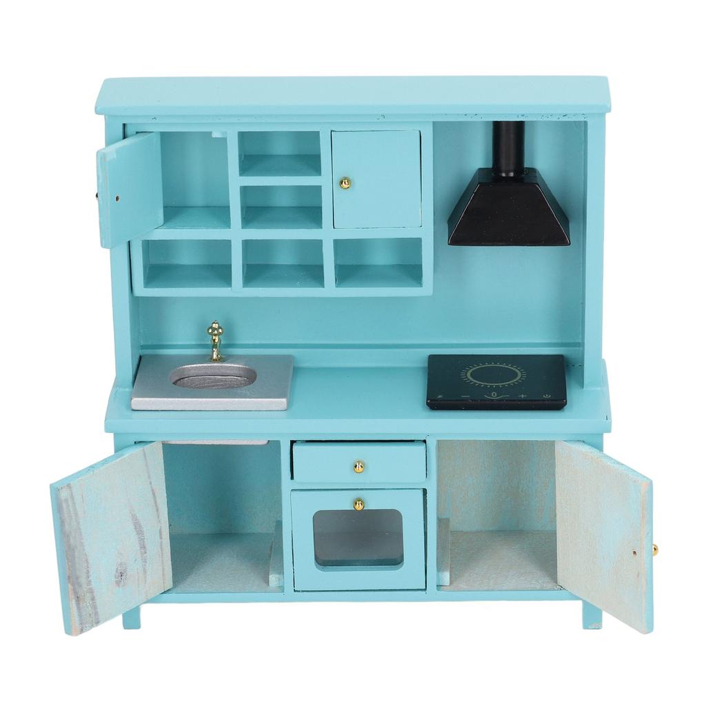 1:12 Dukkehus Kjøkkenleke Tre Miniatyr Kjøkkenmøbler Skap Leke for Barn