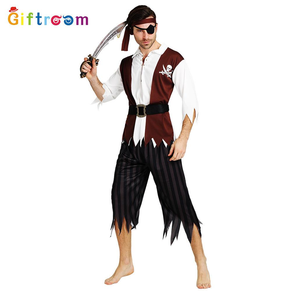 Quality Polyester Fabric Pirate Costume With Beard And Belt For Mens Celebrations Halloween