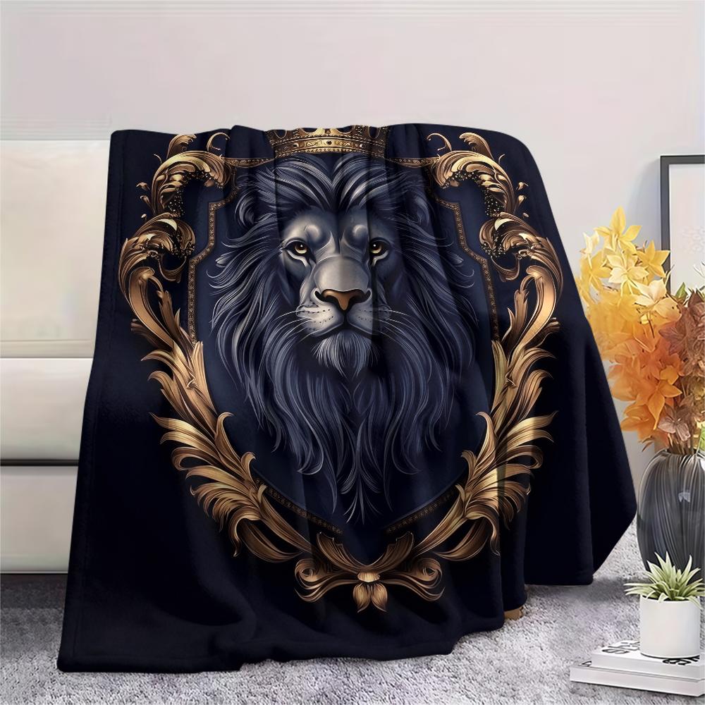 Schwarzer Löwenmuster Flanelldecke, Hohe Qualität, Bequem für alle Jahreszeiten, Heimdekoration, Wärme und Komfort, Perfekt für Geschenke.