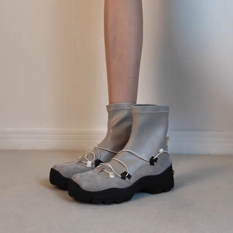 Cowhide version~ New retro thick-soled cross-strap thin boots women's versatile casual function wind sports Martin boots