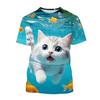 Fashion Korean Kids Clothes Cute Cat Print Tees Children's T-Shirt Girls Summer Clothes Kawaii Crew Neck Junior Girls' Clothing