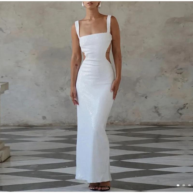 Vestidos de fiesta femeninos con espalda descubierta, sin mangas, con tirantes y purpurina, ajustados a la cadera para primavera y verano, vestido de noche