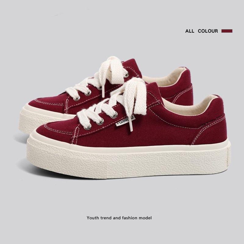 Burgundy canvas shoes spring and summer new breathable student shoes casual board shoes campus 34 бордовый