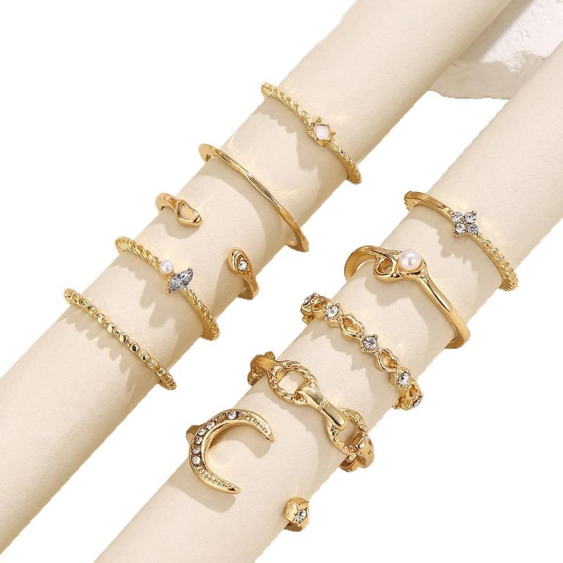 Jewelry Alloy Ring Fashion Versatile Moon Love Index Finger Ring Set Personalized Geometric Stacking Joint