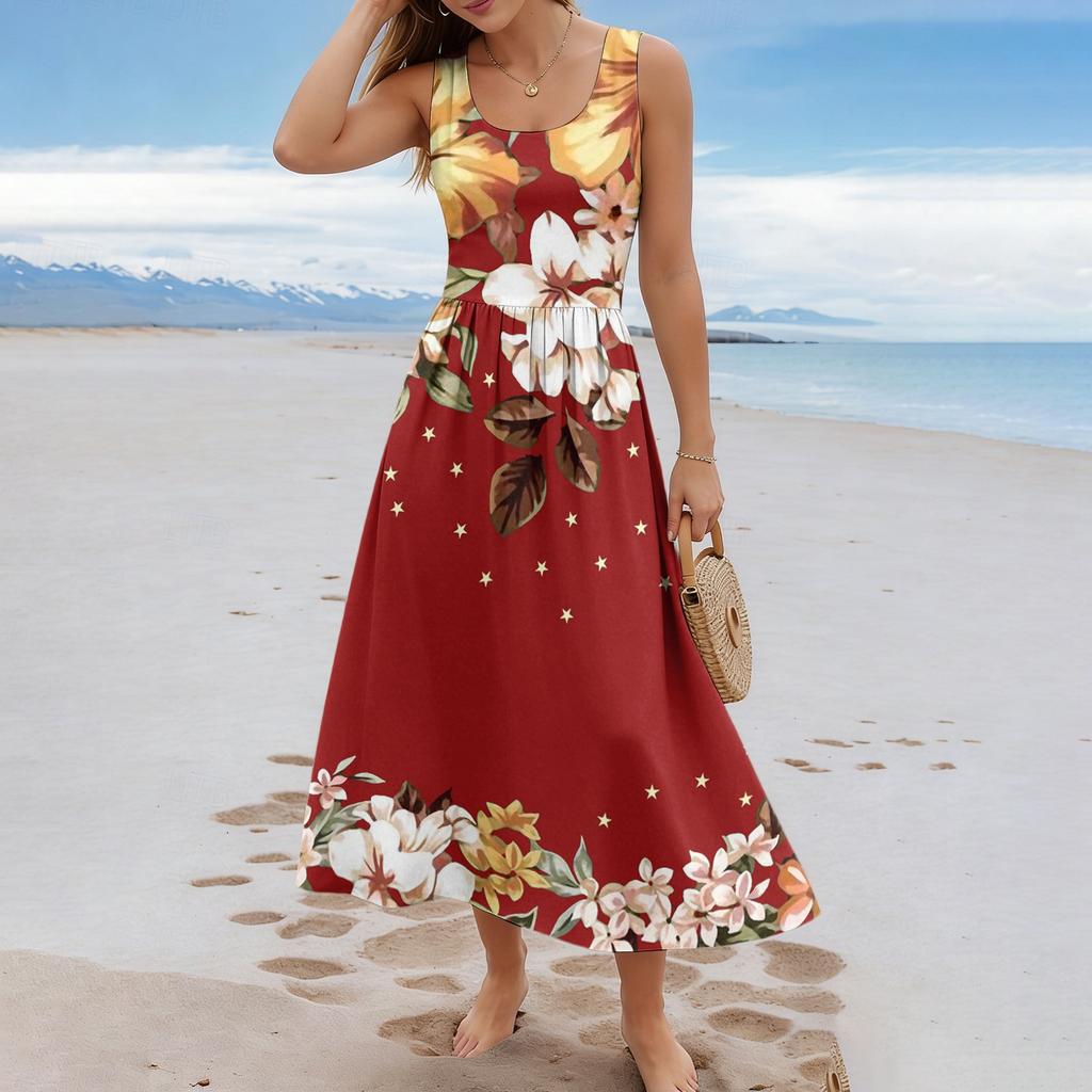 Ladies' floral summer casual and fashionable sleeveless long dress