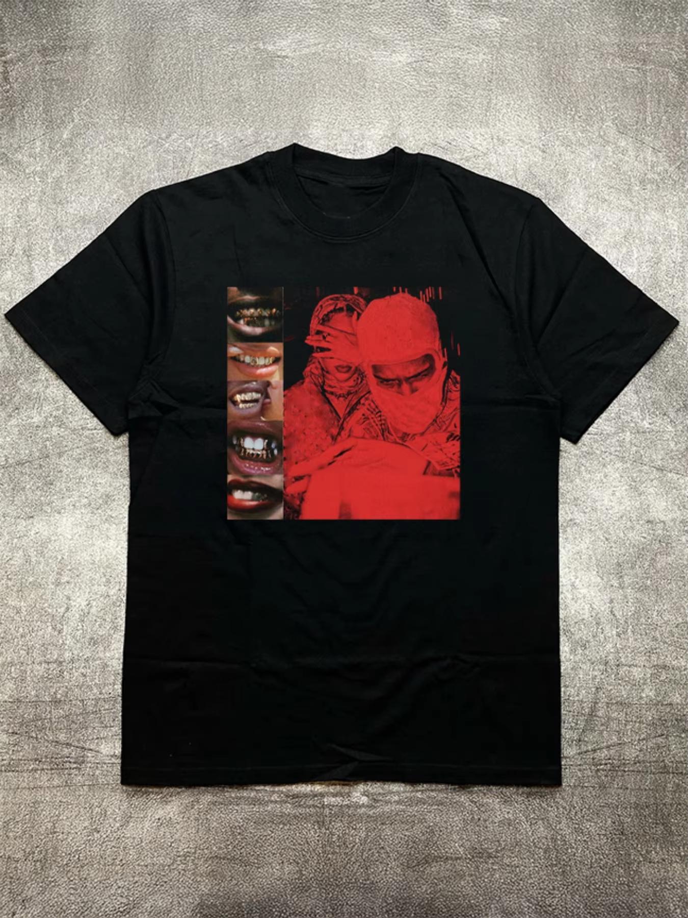 

Short-Sleeves 2025 Summer Hot Sale MEN S Black Crew-Neck T-Shirt with Trendy Portrait Heat-Transfer Prints Tops Tees 4XL