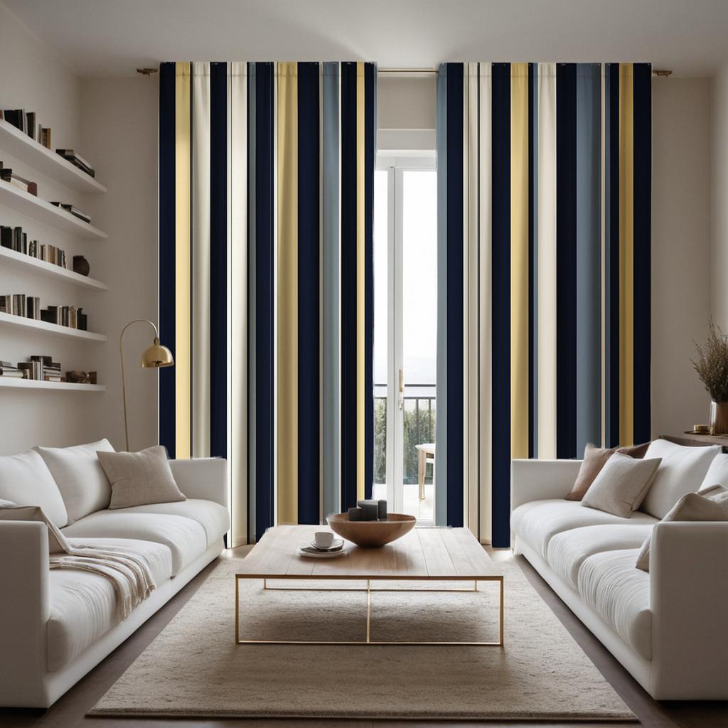 2 Pieces HD Digital Color System Mediterranean Striped Curtains Home Decorating Style Decorating Living Room Bedroom Rodding Cur