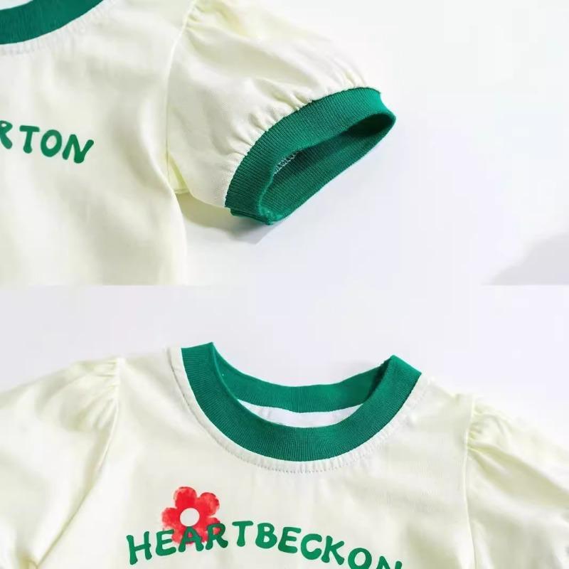 طقم قطن للأطفال بناتي كرتوني تي شيرت طفل طقم كاجوال زهري