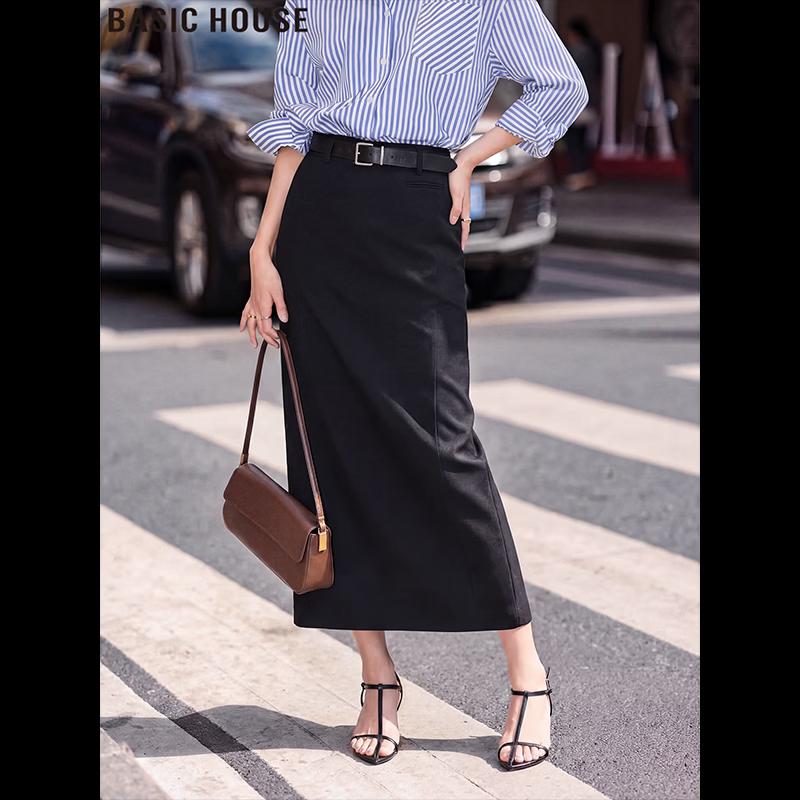 Basic House High-Waist A-Line Slit Midi Skirt L
