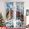 Set Of 2 Flat Printing Merry Christmas Window Curtains Cardinal Deer Polyester Without Electricity Festive Holiday Made