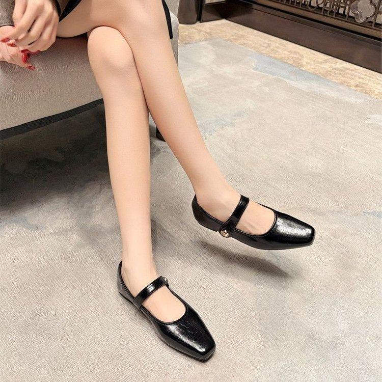 French Mary Jane shoes square head shallow mouth spring new soft sole flat bottom evening single shoes