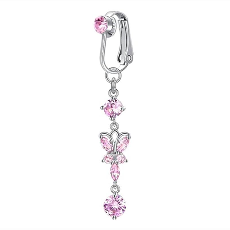 Non-Piercing Butterfly Fake Belly Piercing Butterfly Clip On Umbilical Navel Crystal Fake Piercing Fake Clip Belly Button Rings