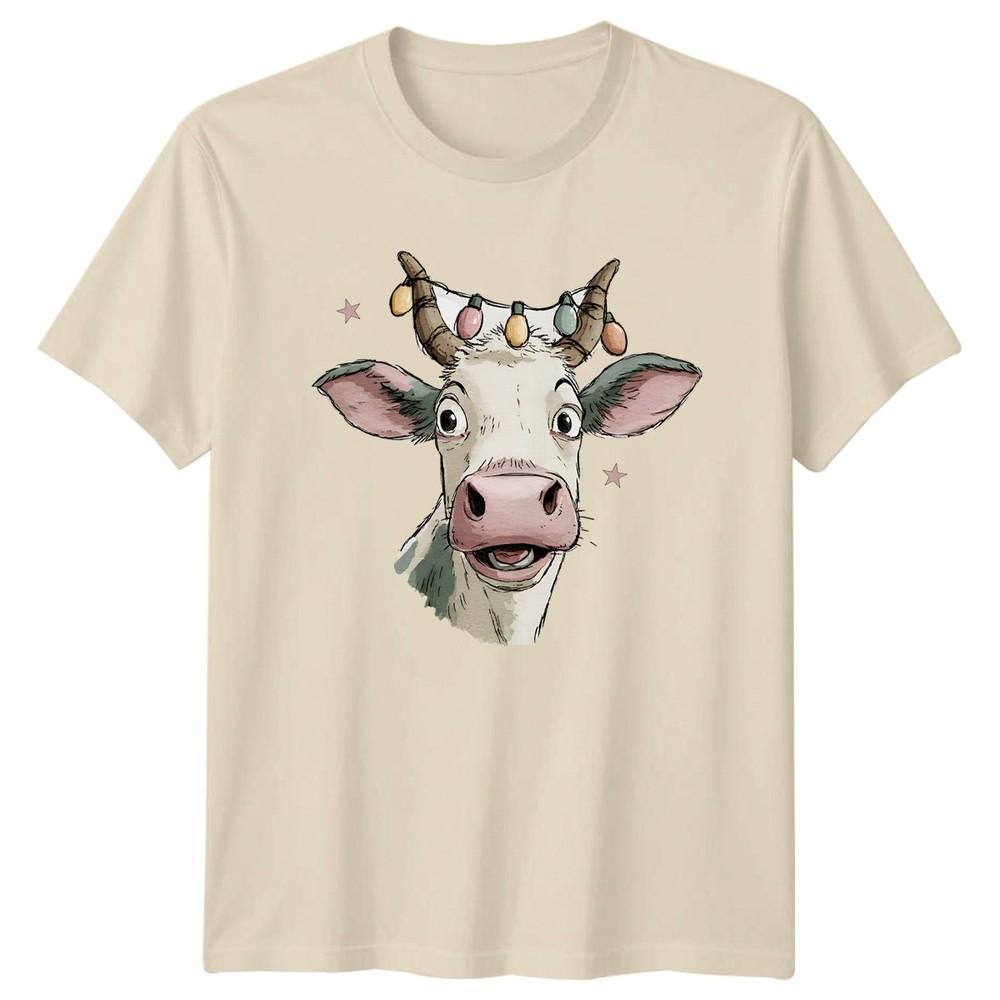 Cow Animals Christmas Holiday Lights Unisexs Unisexs Graphic Tee