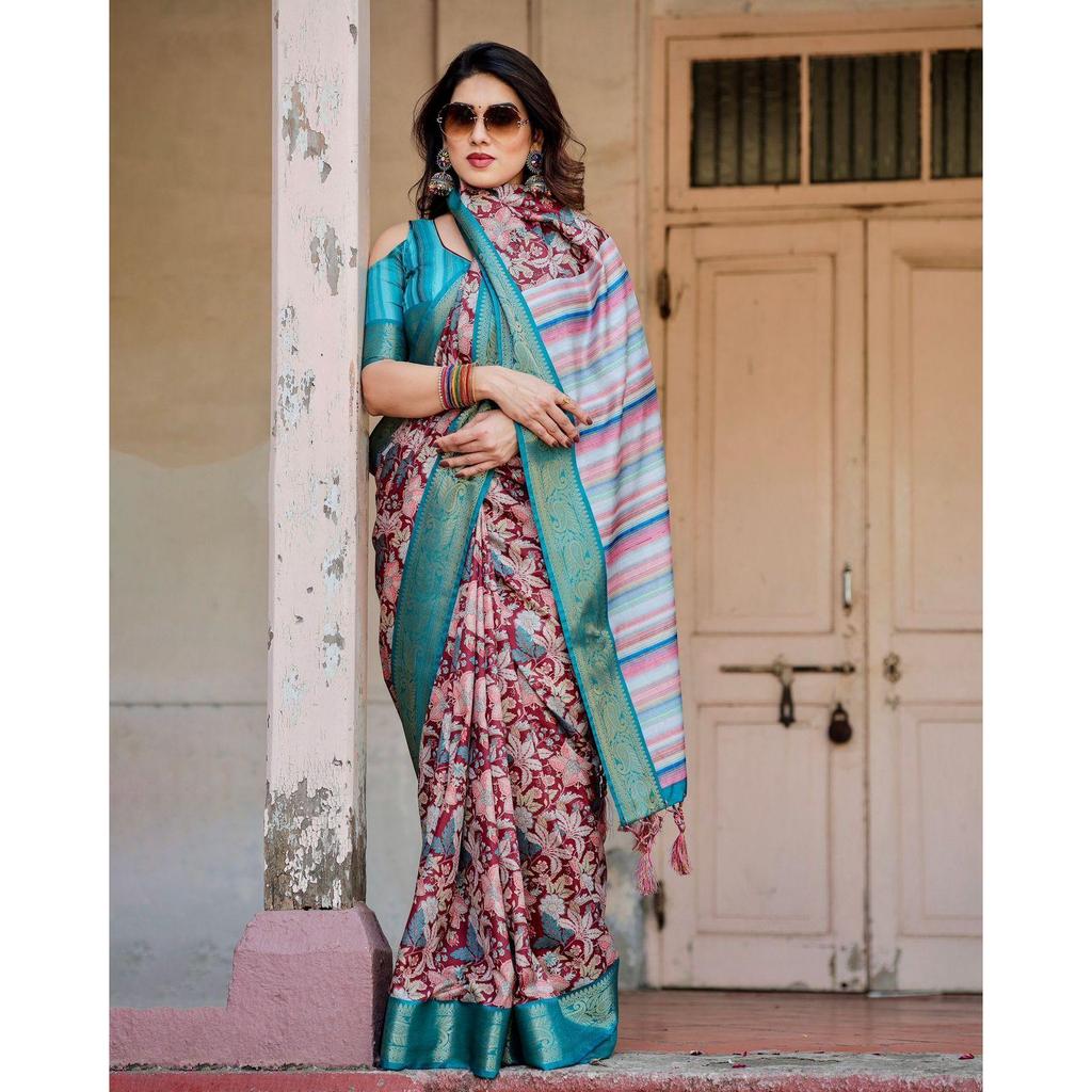 Pure Silk Digital Printed Saree, Exuding Regal Charm With Its Rich Pallu And Intricate