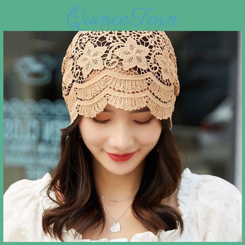 Single Womens Lace Layer Flower Ethnic Style Summer Pullon Turban Headscarf Elegant Thin Hat