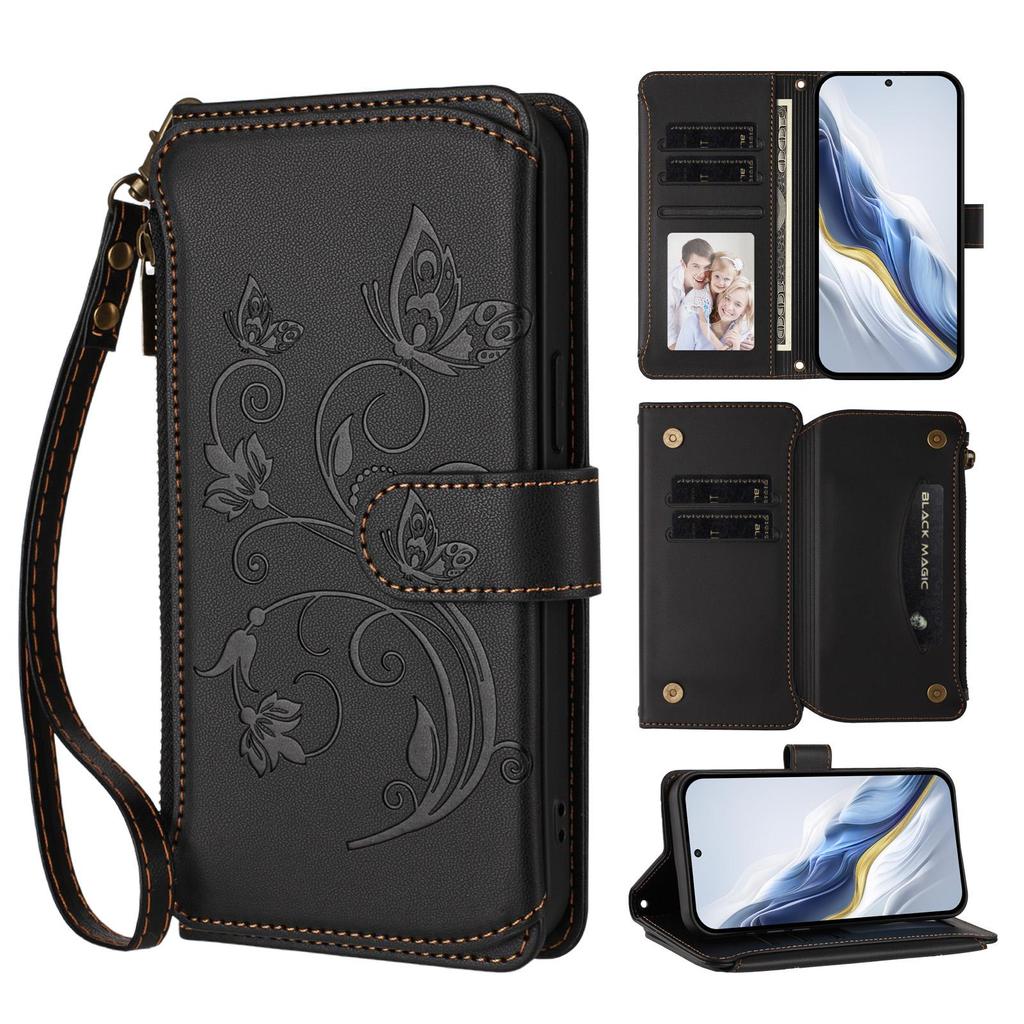 3D Butterfly Folwer Leather Phone Wallet Case Book Stand For iPhone 17 16 Pro Max Samsung S25 Xiaomi Redmi Honor Oppo Moto Google Card Slot Flip Cover