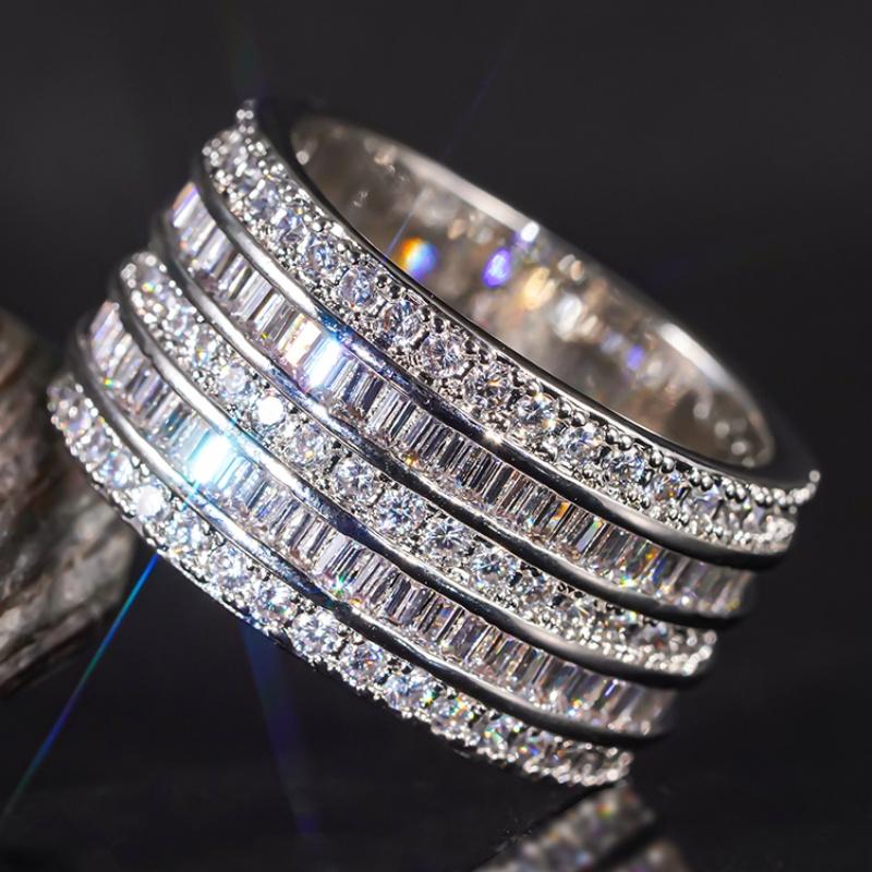 Huitan Multi-layer Shiny Cubic Zirconia Rings for Women Bright Delicate Finger Accessories New Trendy Attractive Wedding