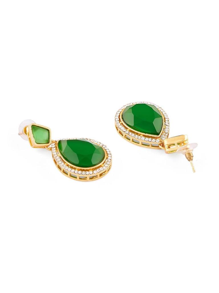 Green Stones Austrian Diamonds Embellished Bridal Necklace & Earring Set For Women