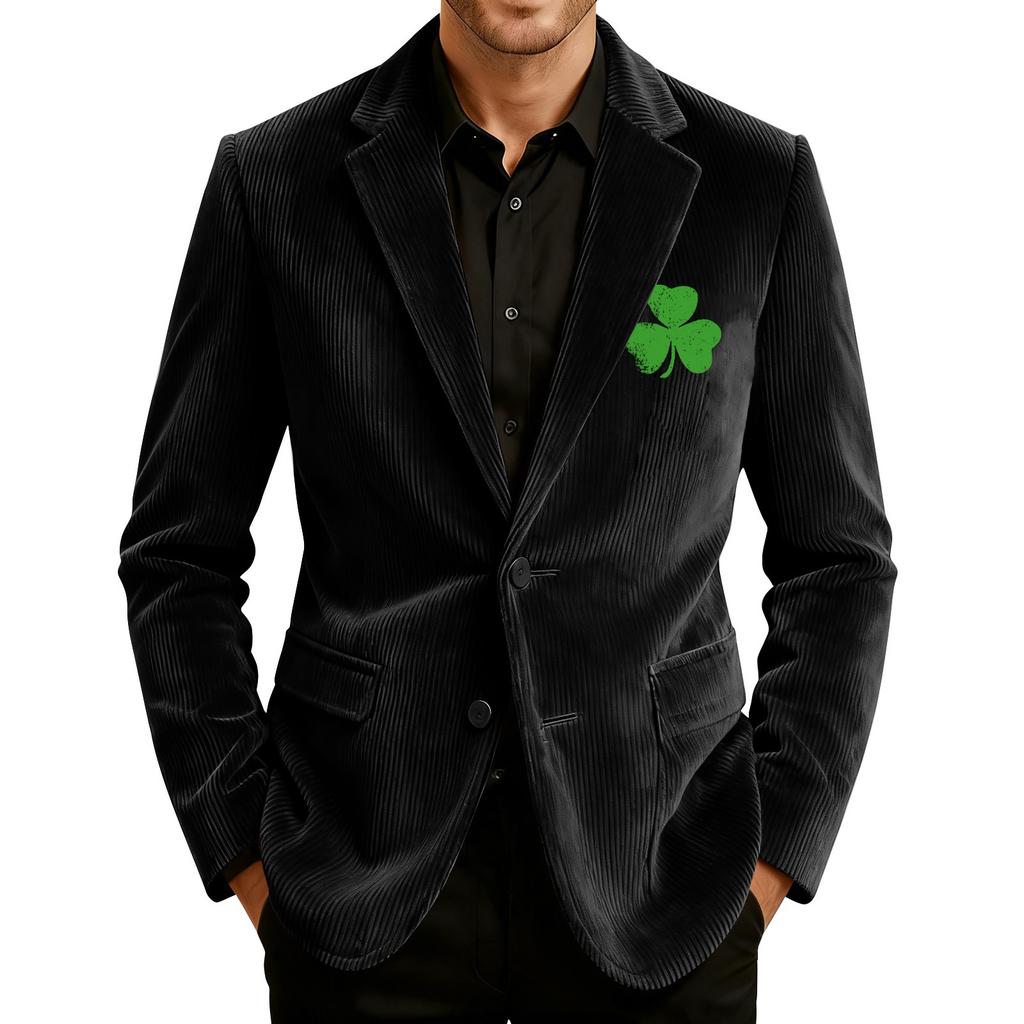 Herren Bedruckter Kord Samt Taschen Anzug Jacke Cardigan Herren Freizeitanzug