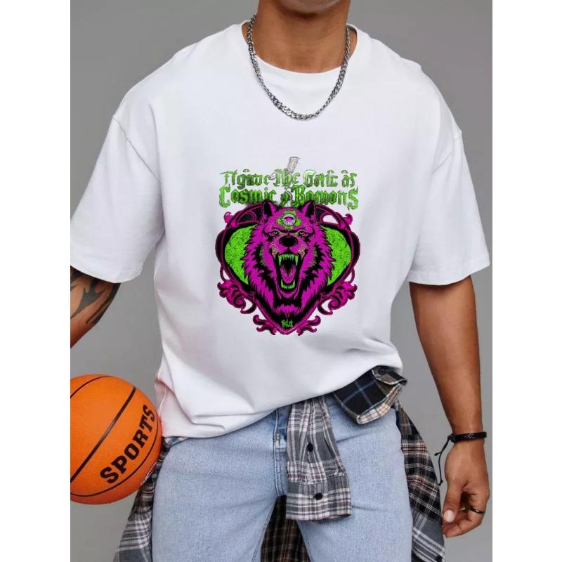 Белая футболка с дизайном «Космический волк и мистический текст» для повседневной носки S
