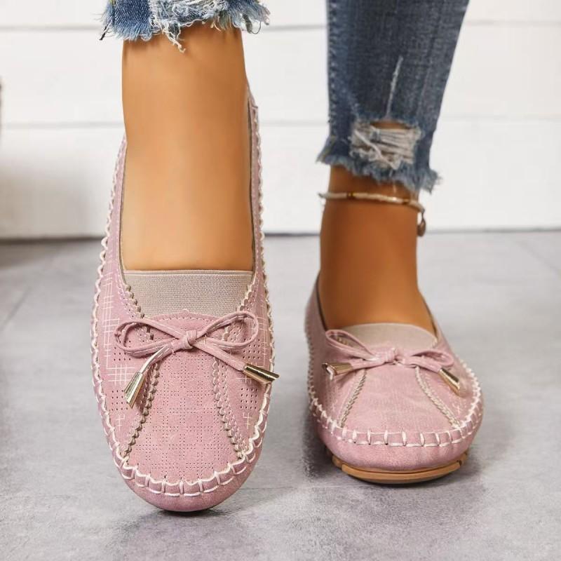 Womens Flat Loafer Slip-On Shoes With Embroidery Breathable PU Upper Comfortable Rubber Sole Casual