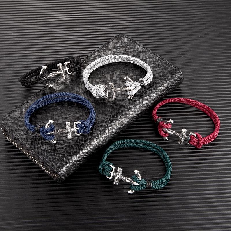 Waterproof Anchor Bracelets Men Double Strand Nautical Survival Rope Bracelet for Women Stainless Steel Navy Sport Buckle