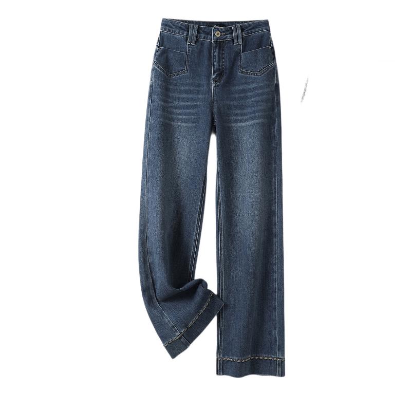 Yibai Autumn Embroidered Wide-Leg Straight Jeans