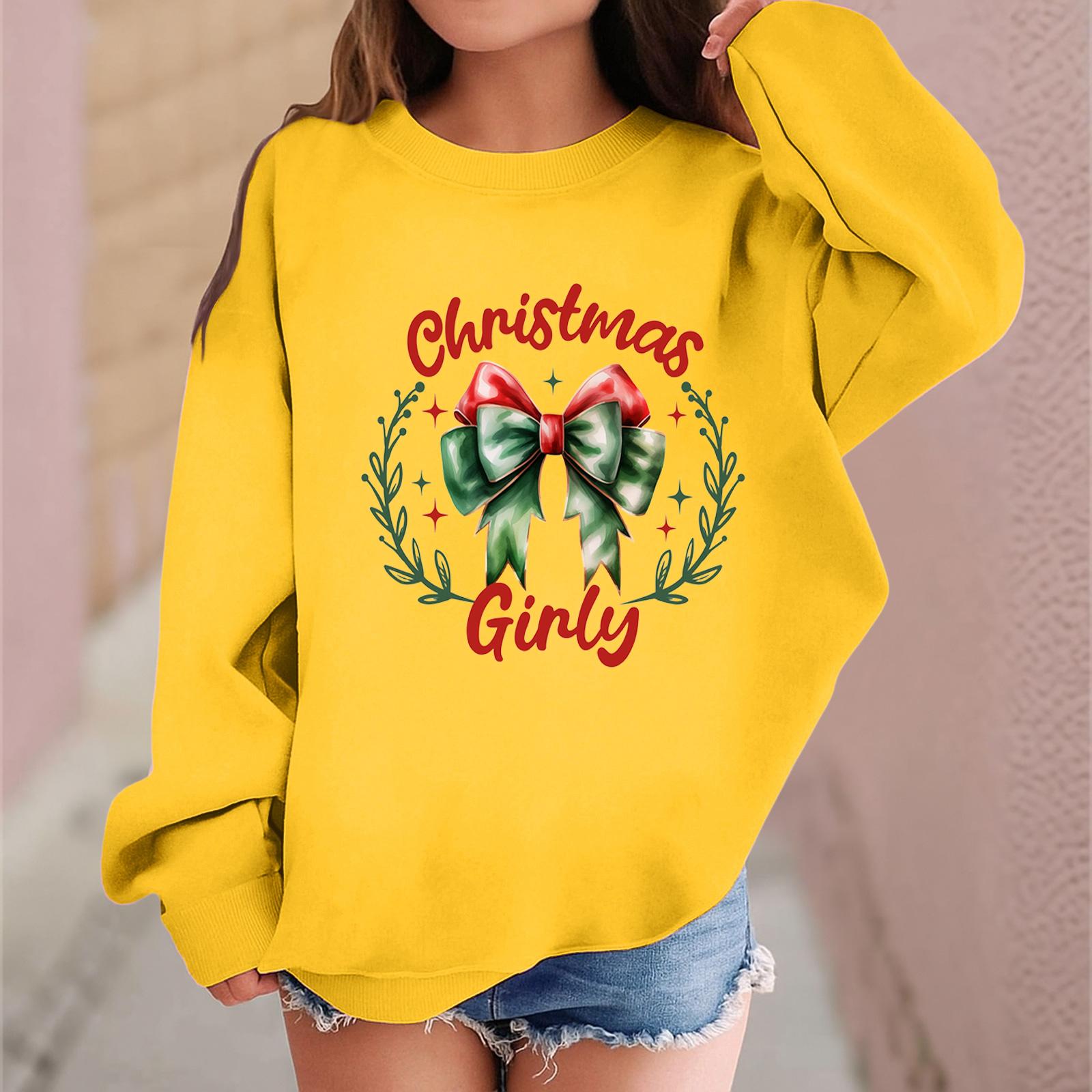 

Детский модный повседневный пуловер с длинными рукавами и свободного кроя с рождественским принтом 140 жёлтый