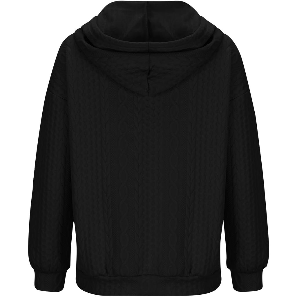 Women's Solid Casual Dough Twists Texture Drawstring Hoodie Top Sweater