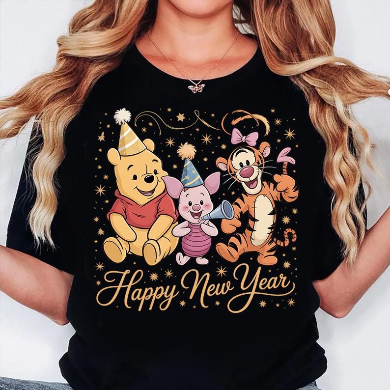 Happy New Year Winnie Pooh Shirt Pooh Piglet Tigger Party TShirt Cute Disney Friends New Years Eve 2026 Tee Top