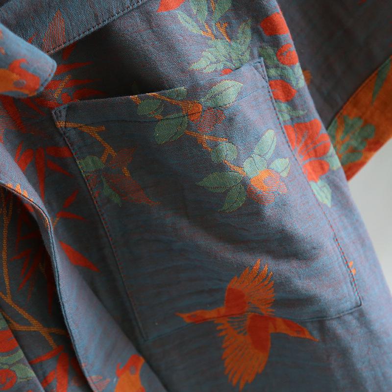 Dámská retro žakárová bavlněná yukata: Lehká jarní/podzimní noční košilka a pyžamo ve stylu kimona.