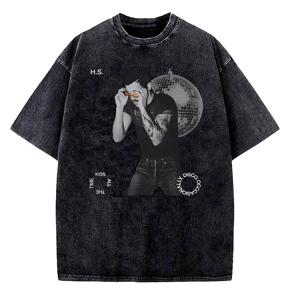 Kiss All The Time Disco Occasionally Album Poster Print TShirt Retro Vintage Washed Cotton Men Women Summer Tee M